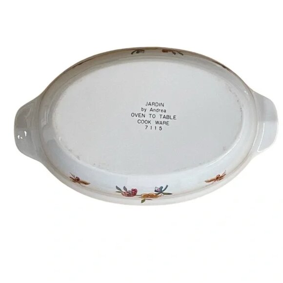 Vtg JARDIN by Andrea au gratin COVERED CASSEROLE oven to table floral butterfly - Picture 5 of 16